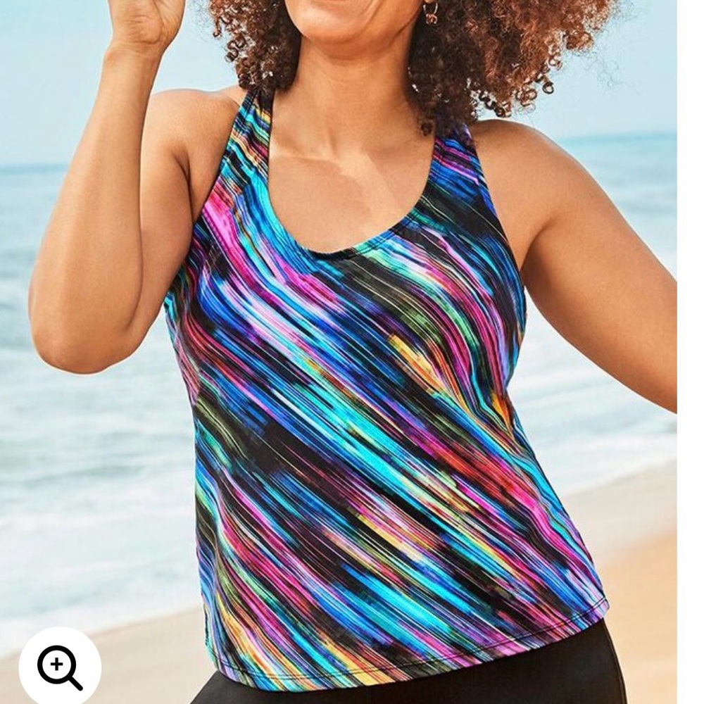 Swimsuits For All Chlorine Resistant Racerback Tankini Top Multi Diagonal 24